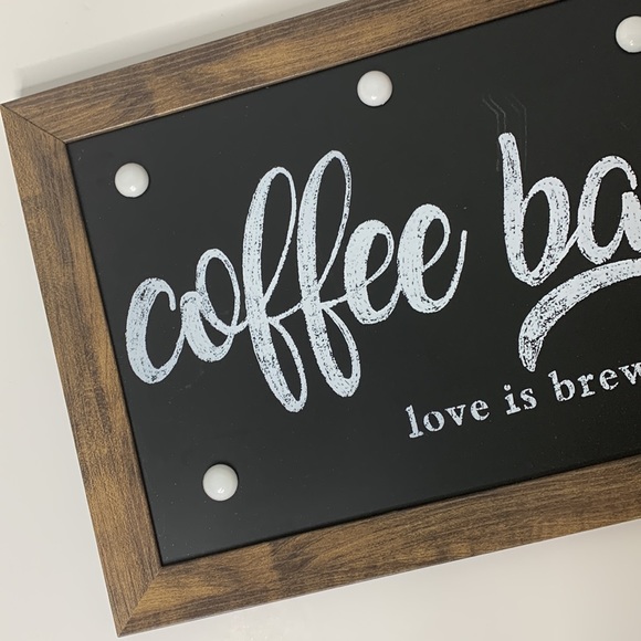 Coffee Bar | Wooden Framed Magnetic Coffee Bar Love Is Brewing Hanging Sign - Picture 5 of 7